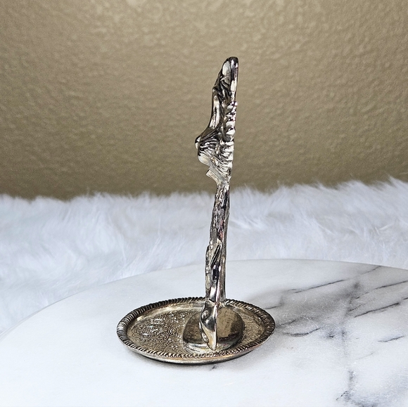 Vintage Silver Plate Cat Pierced Earring Tree Holder Ring Tray Jewelry Kitschy - Picture 2 of 6